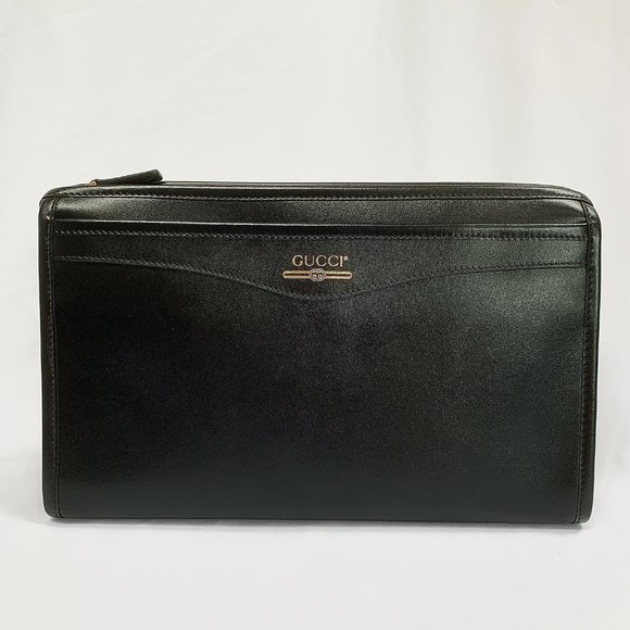 Gucci Metallic Print Logo Clutch in Black - Picture 2 of 11